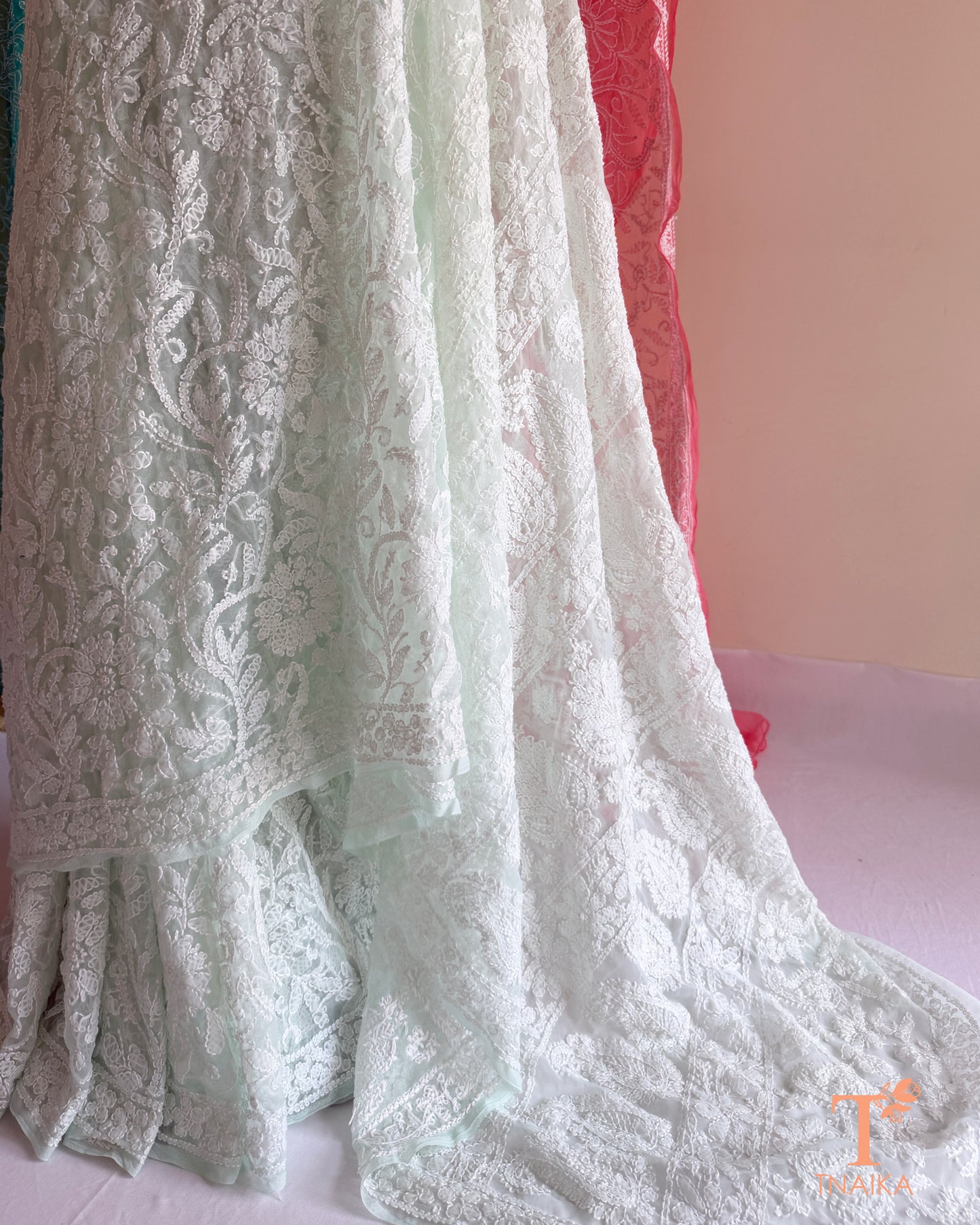 Elegant full jaal embroidered Chikankari saree with handcrafted detailing.