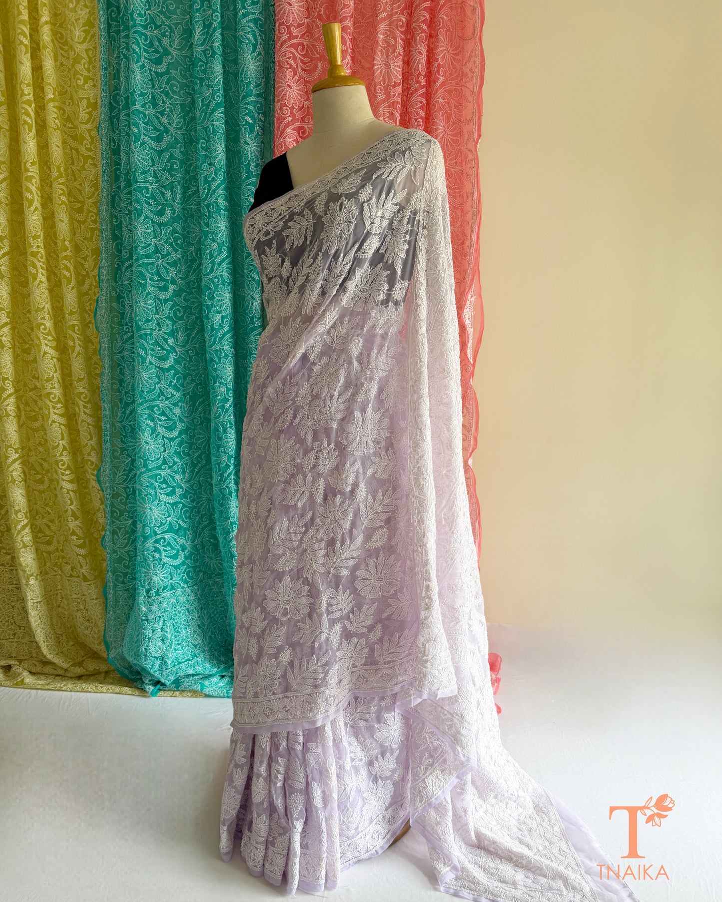 Elegant full jaal embroidered Chikankari saree with handcrafted detailing.