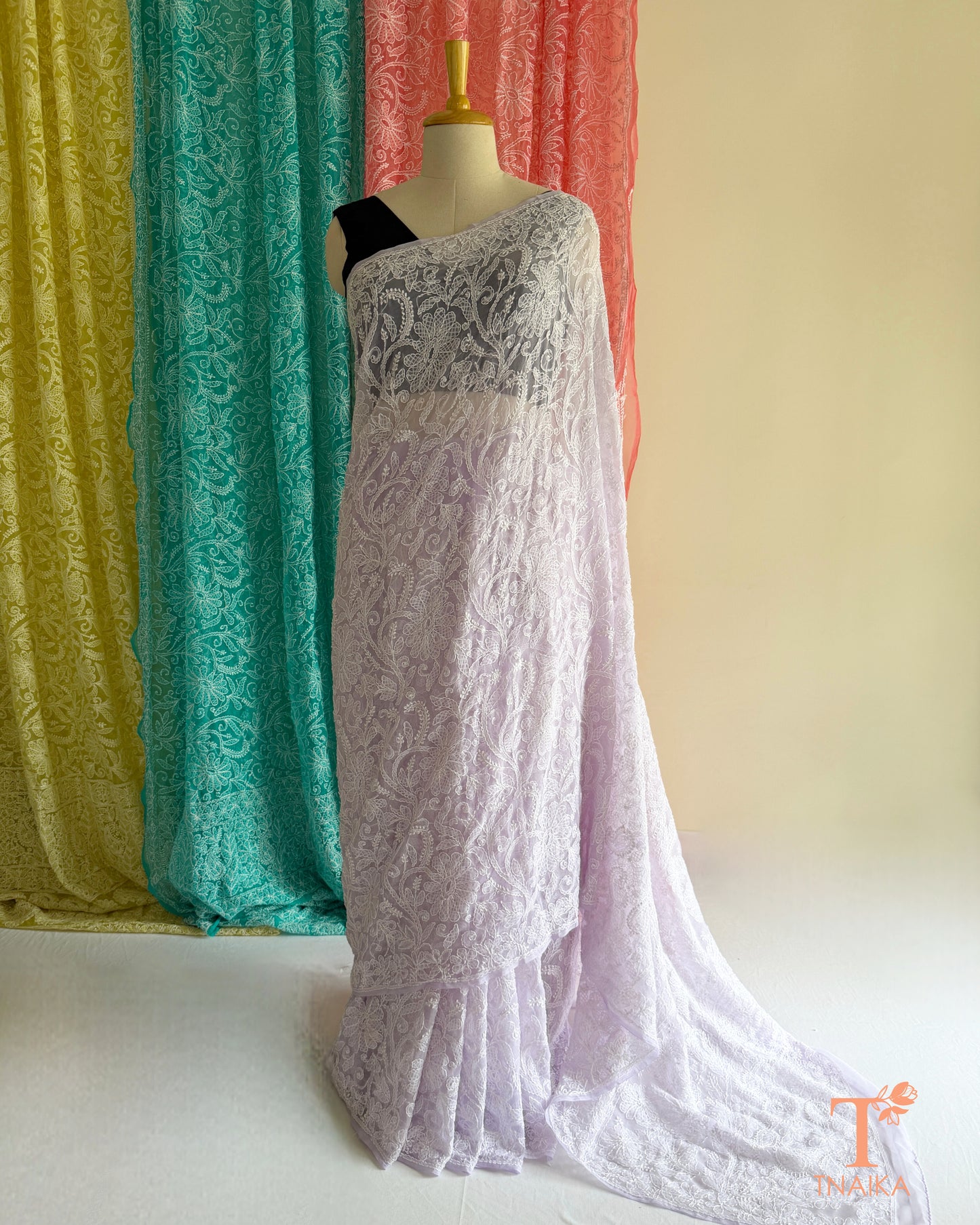 Handcrafted full jaal Lucknowi Chikankari saree for festive and ethnic wear.