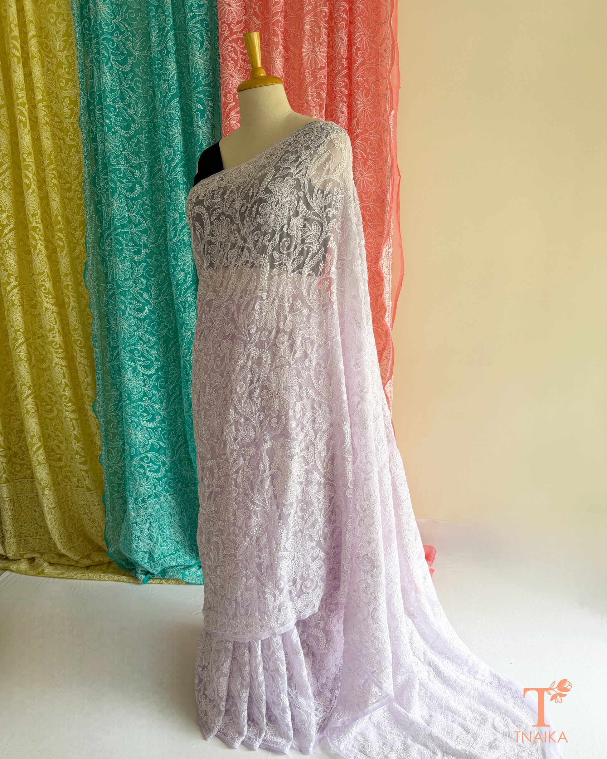Elegant full jaal embroidered Chikankari saree with handcrafted detailing.