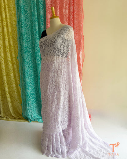 Elegant full jaal embroidered Chikankari saree with handcrafted detailing.