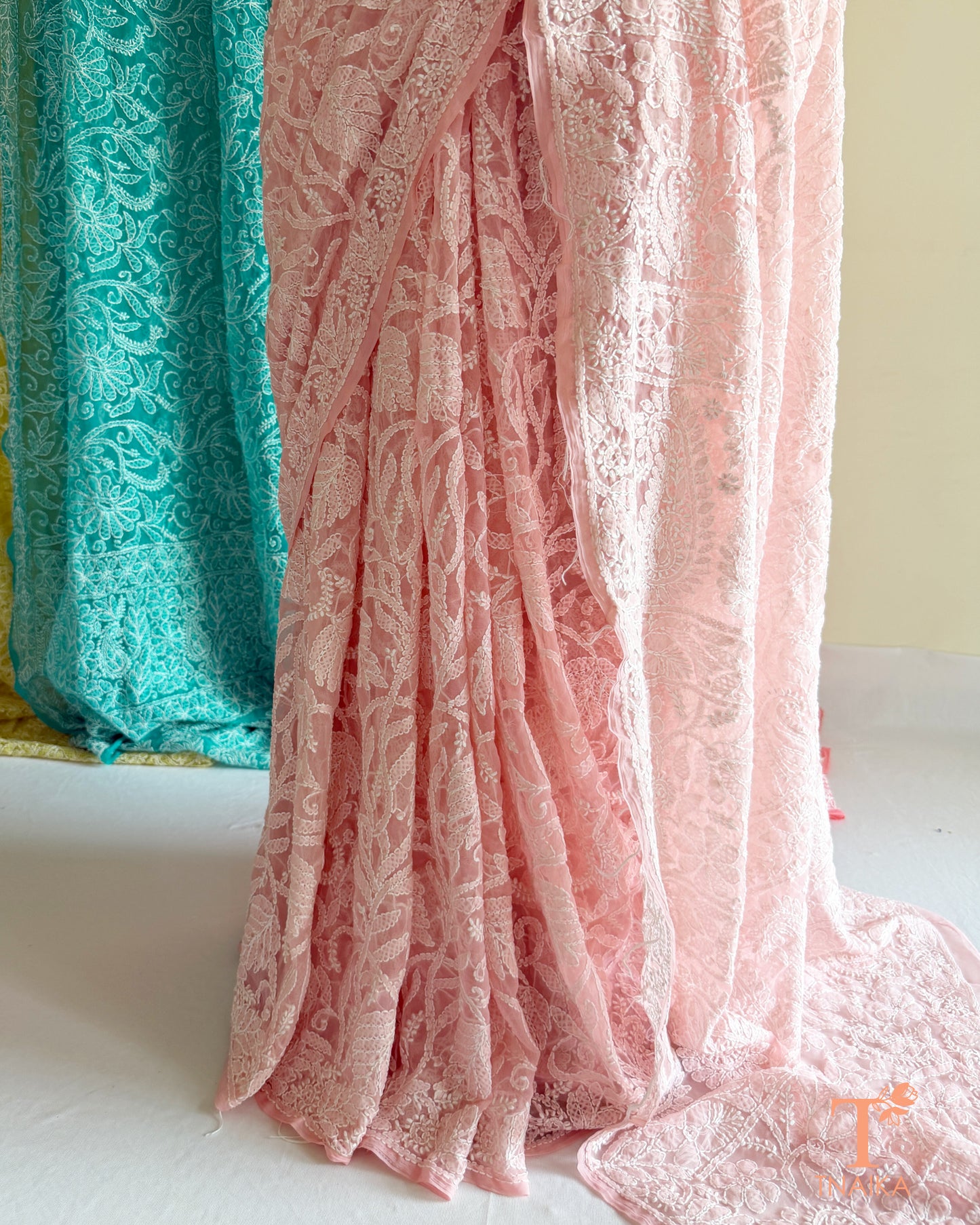 Elegant full jaal embroidered Chikankari saree with handcrafted detailing.