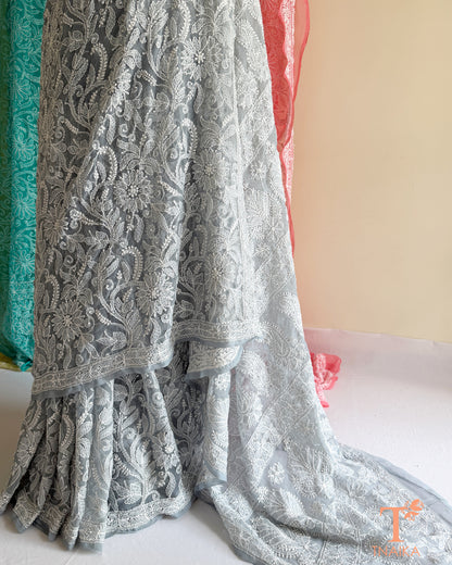 Elegant full jaal embroidered Chikankari saree with handcrafted detailing.