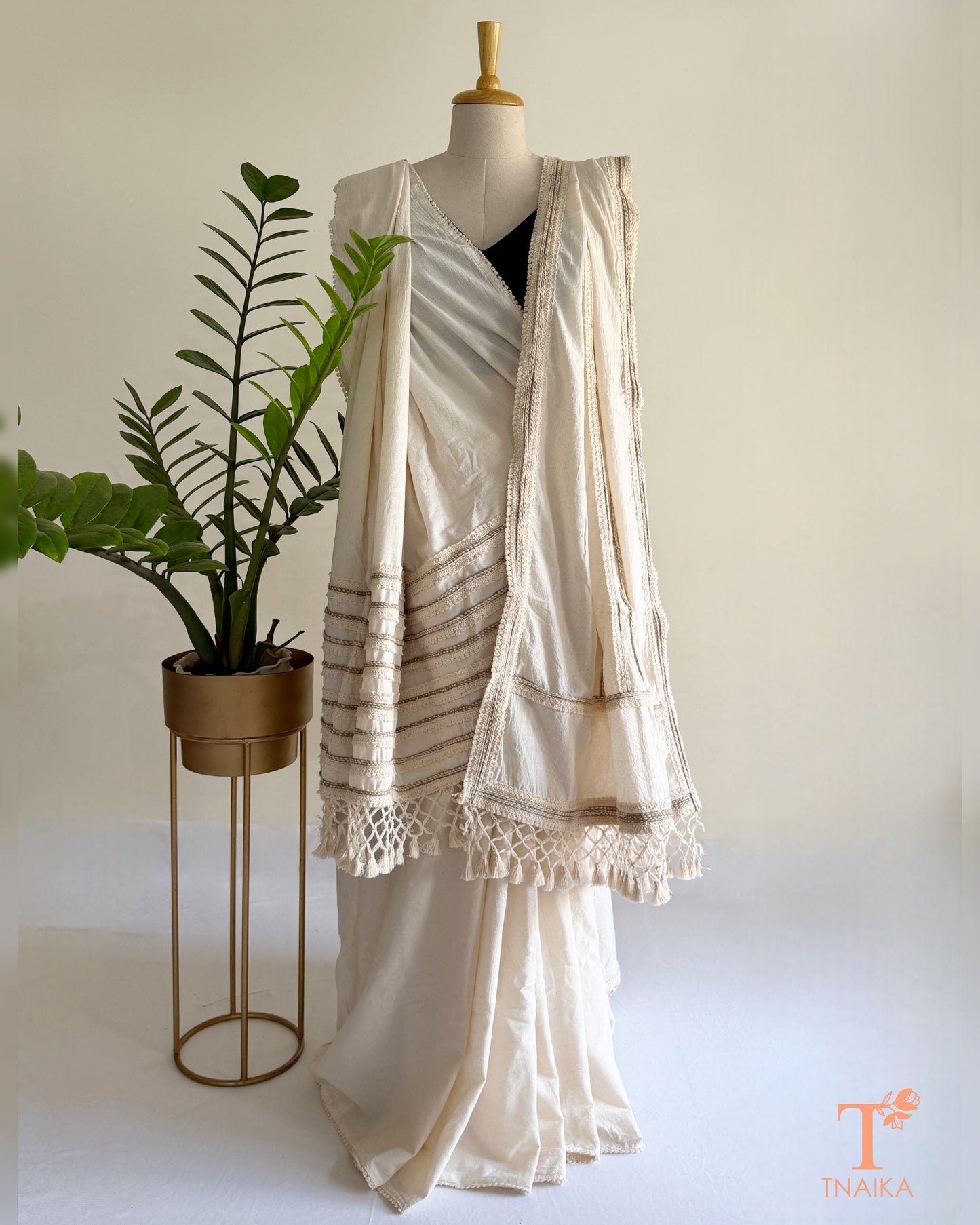 Handmade Khadi cotton saree with matching dupatta and blouse