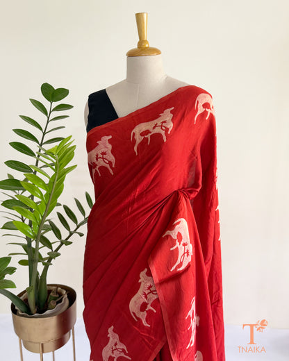 Modal Silk GauRaga Saree - Red