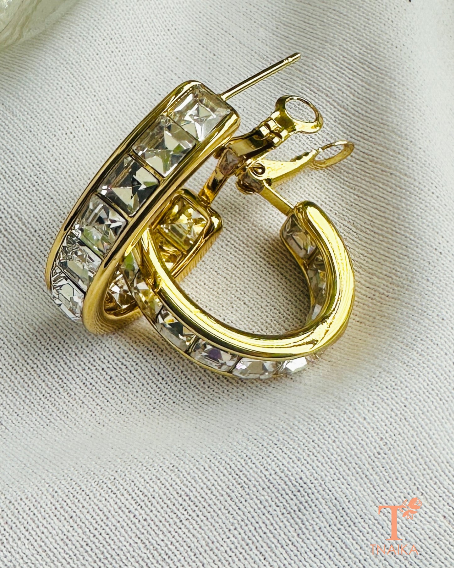Gold anti-tarnish crystal hoop earrings