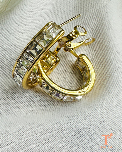 Gold anti-tarnish crystal hoop earrings