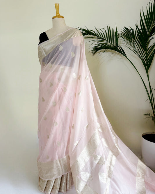 Semi georgette banarasi baby pink saree