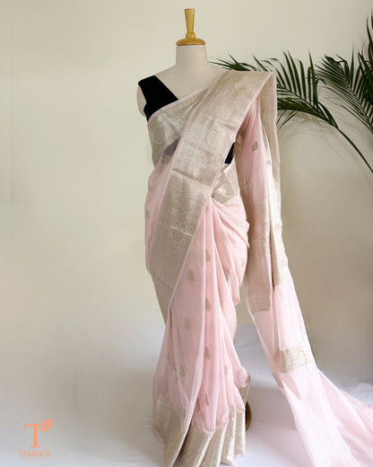 Soft pink semi georgette saree