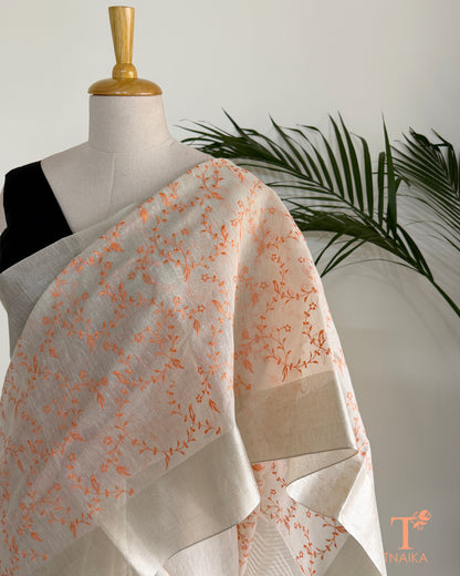 Graceful Chanderi saree with botanical leaf jaal work