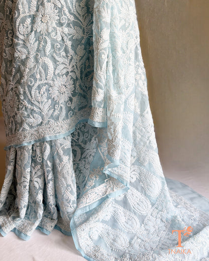 Elegant full jaal embroidered Chikankari saree with handcrafted detailing.