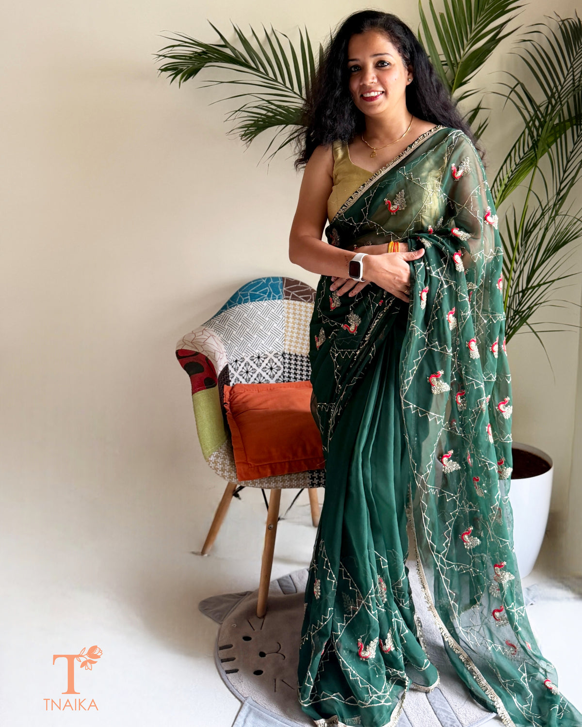 Morni Georgette Saree - Green