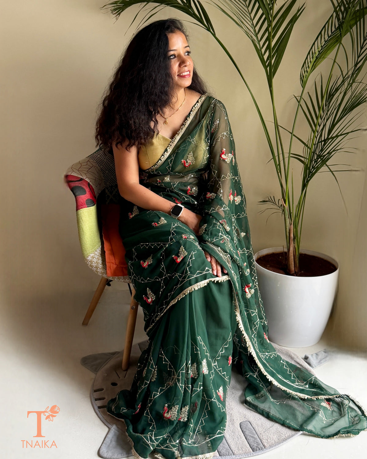 Morni Georgette Saree - Green