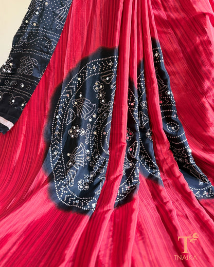 Festive mirror work saree in smooth satin silk fabric