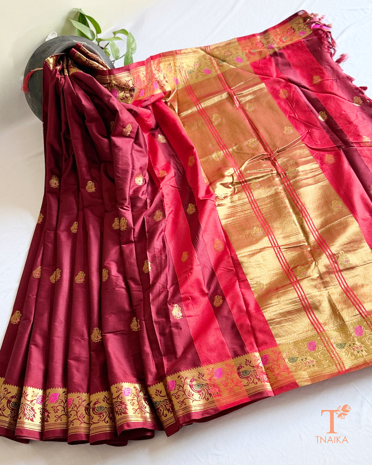 Semi silk festive saree with ornate border and statement pallu