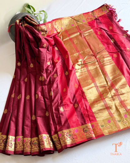 Semi silk festive saree with ornate border and statement pallu
