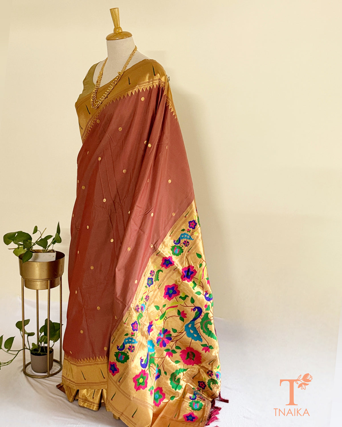 Paithani-inspired semi silk saree with traditional zari border