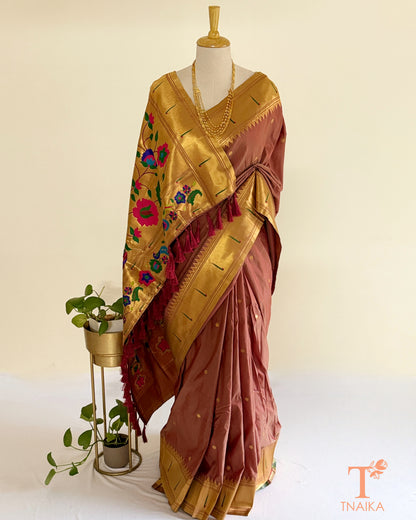Paithani-inspired saree with colourful traditional pallu motifs