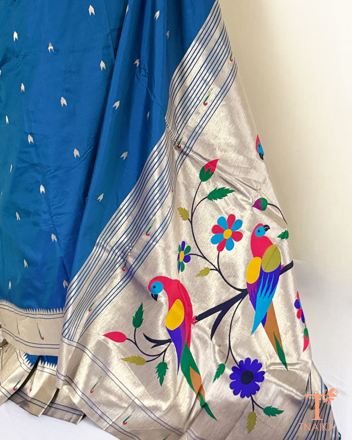 Paithani-inspired semi silk saree with traditional zari border