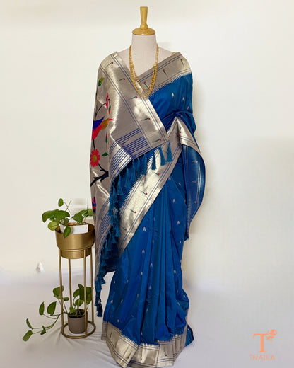 Mayurika Paithani Semi Silk Saree - Blue