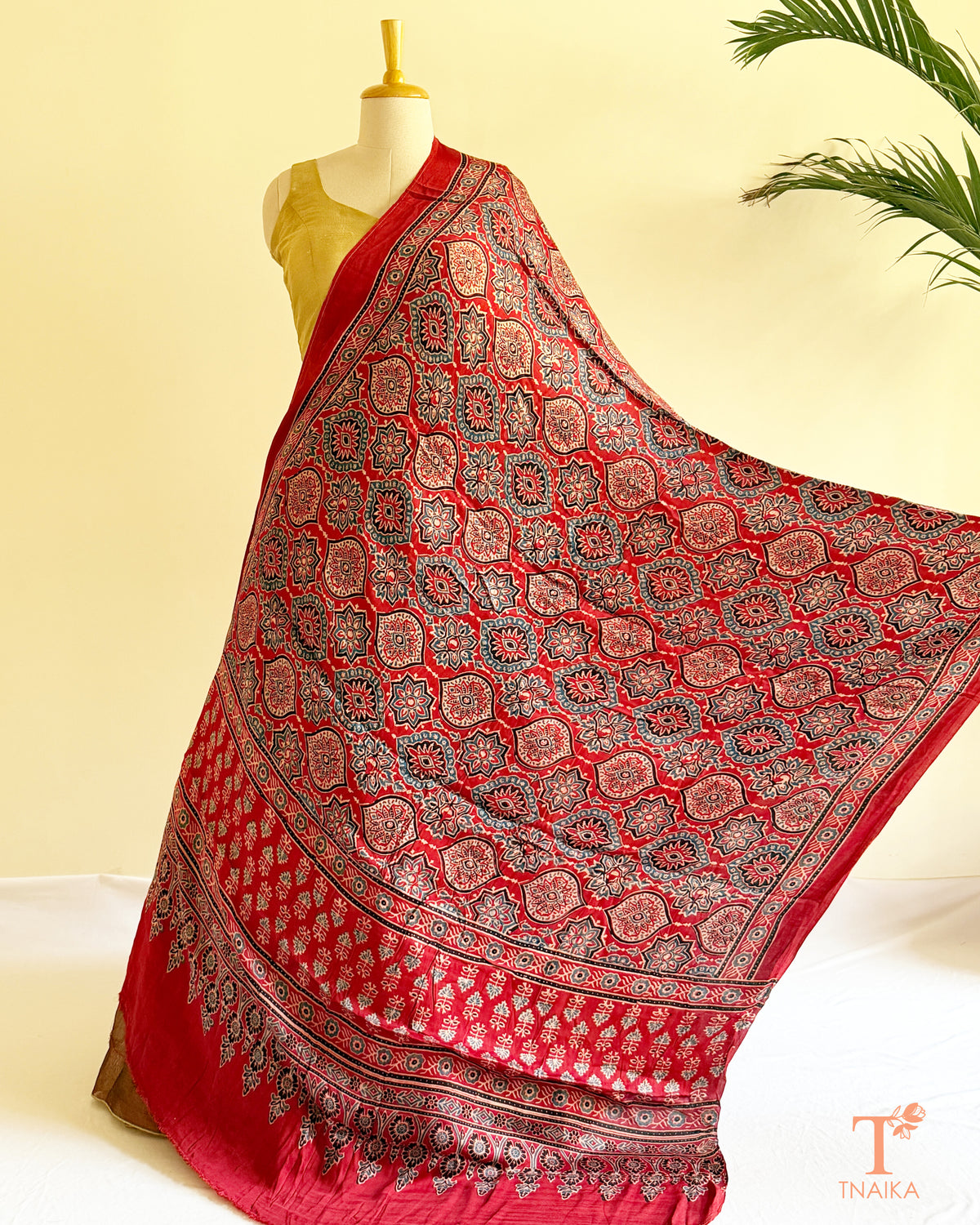 Pure modal silk Ajrakh hand block printed dupatta with soft drape