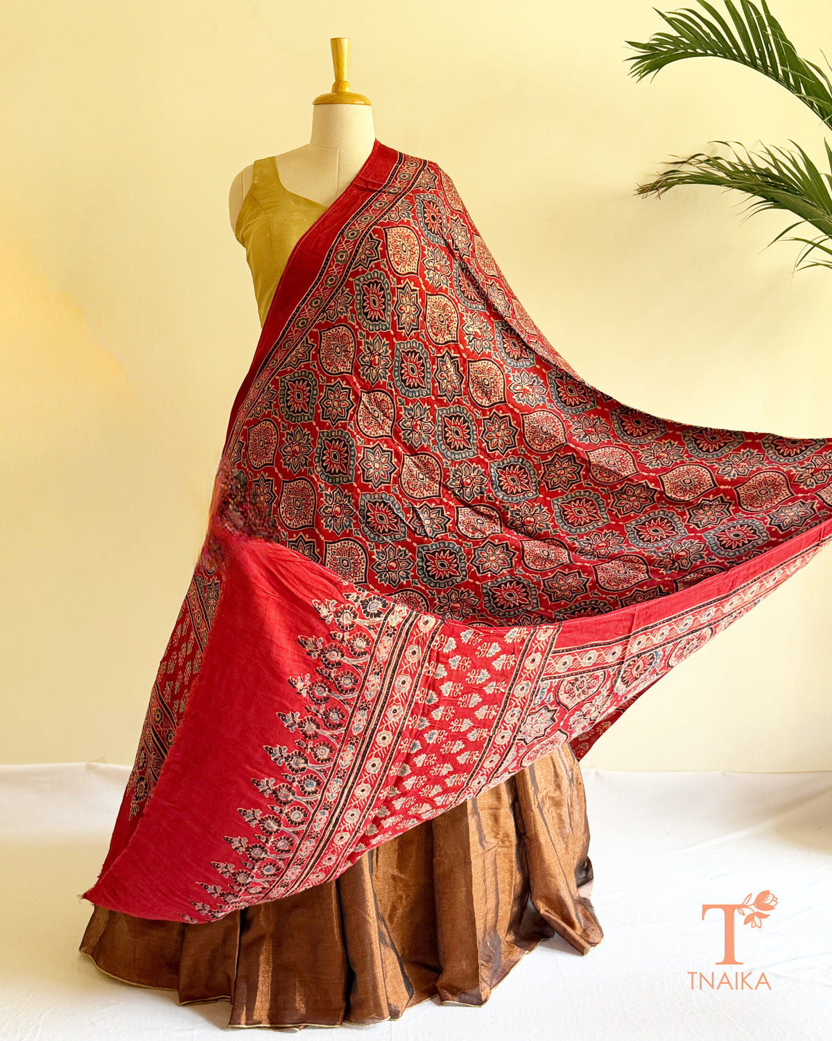 Traditional Ajrakh print modal silk dupatta for festive wear styling