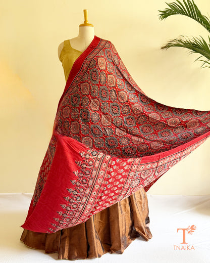 Traditional Ajrakh print modal silk dupatta for festive wear styling