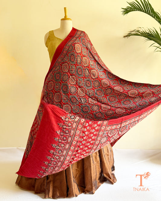 Traditional Ajrakh print modal silk dupatta for festive wear styling