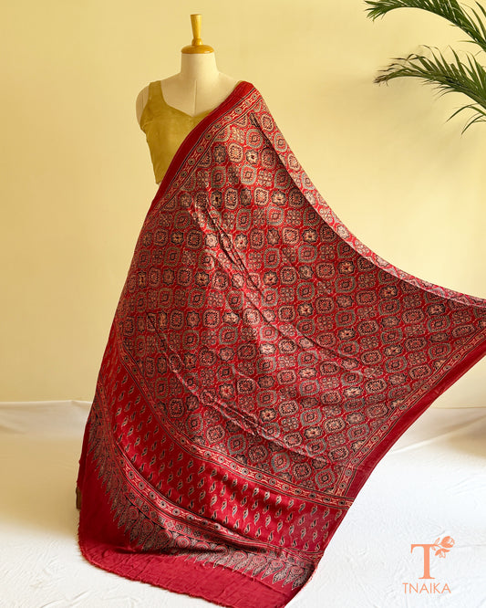 Modal Ajrakh dupatta with original handblock printed traditional patterns