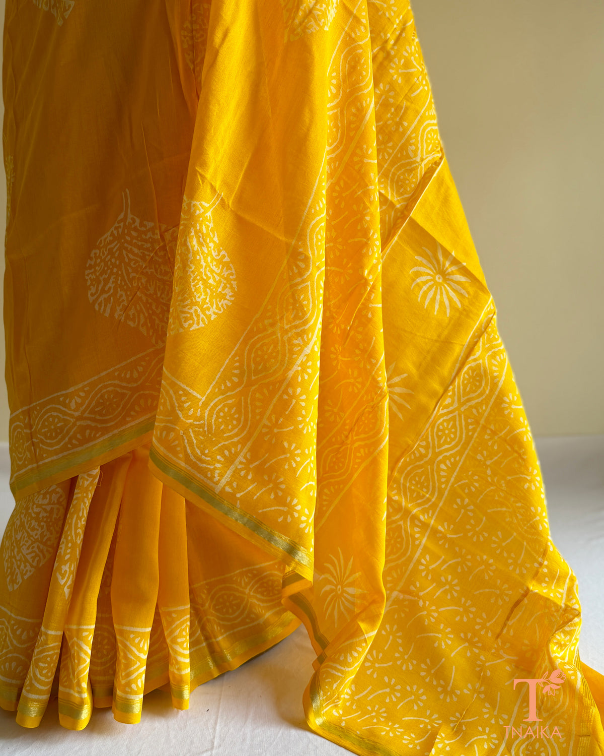 Chanderi fabric saree with artisanal Dabu print