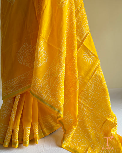 Chanderi fabric saree with artisanal Dabu print