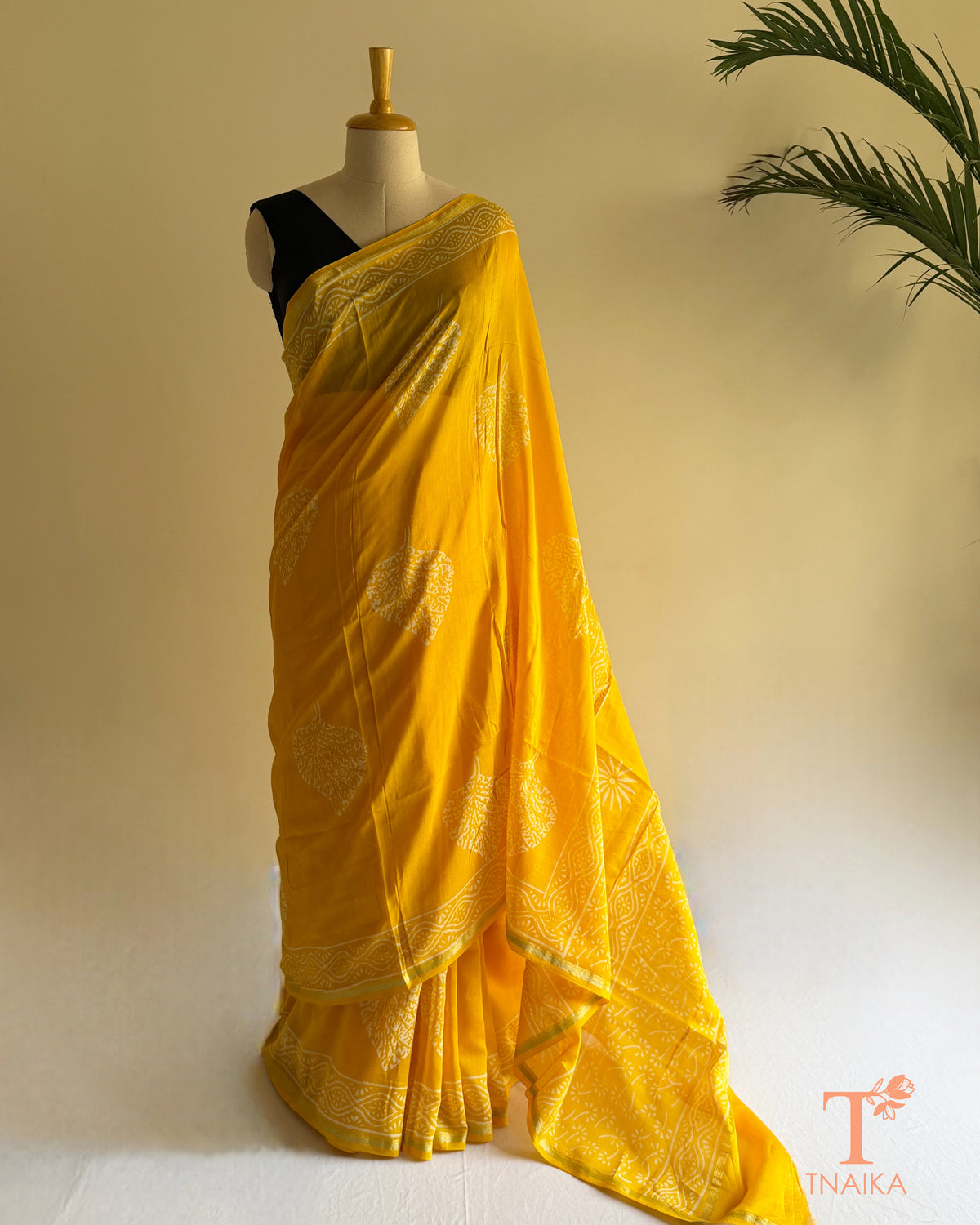 Traditional Indian Chanderi saree with hand-blocked patterns