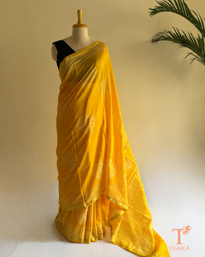Traditional Indian Chanderi saree with hand-blocked patterns
