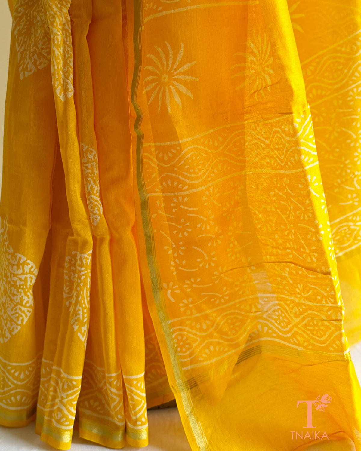 Dabu printed Chanderi saree with an elegant traditional design