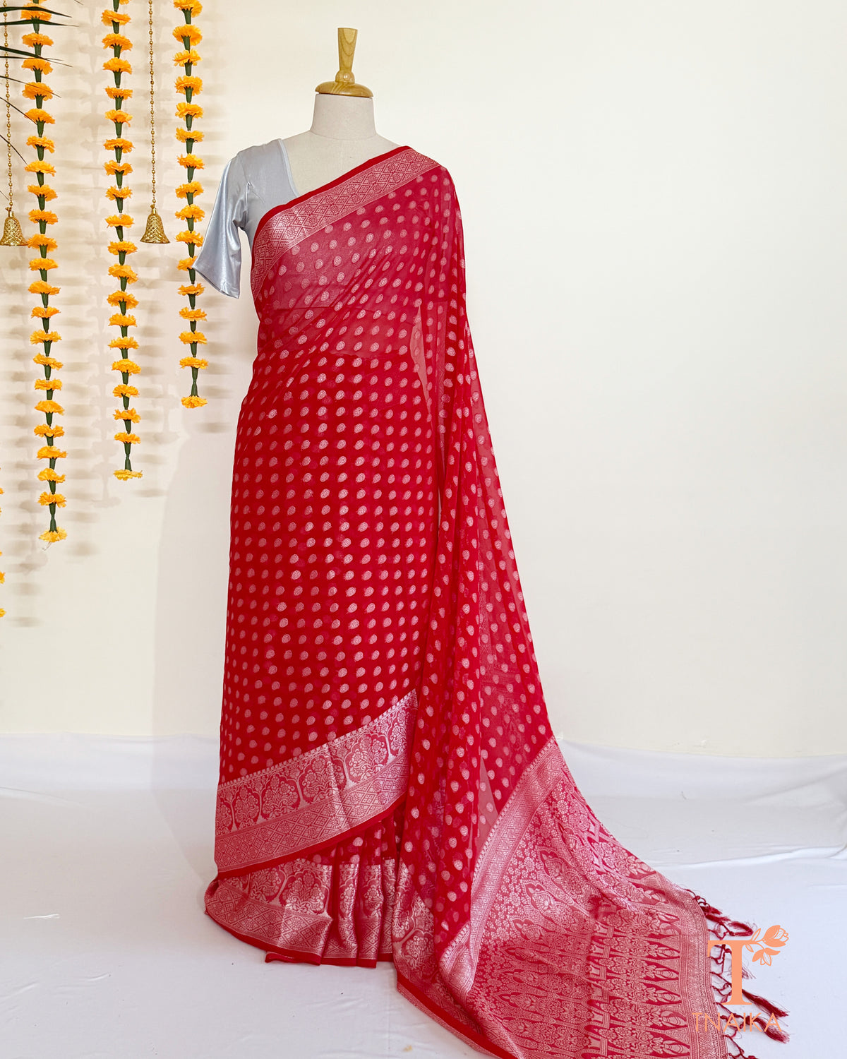 Chiffon georgette saree featuring a Paithani-inspired pallu