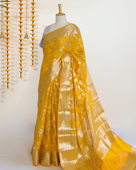 Traditional neemzari saree
Semi-georgette saree for weddings
