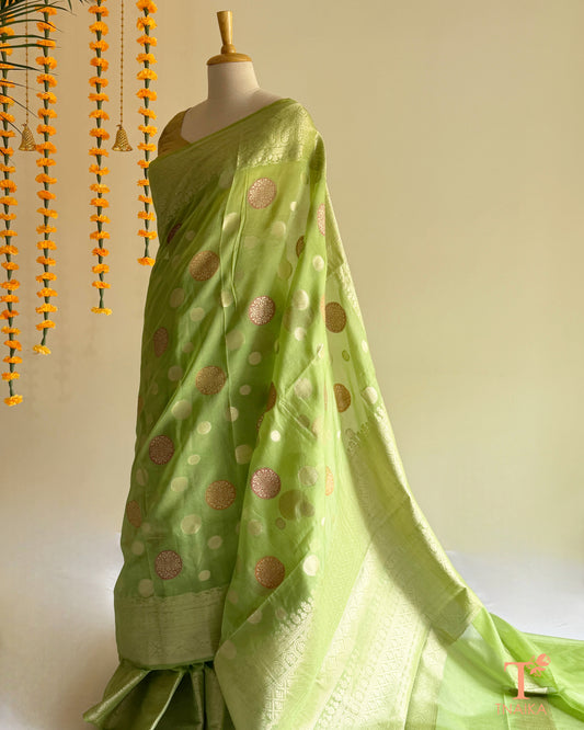 Elegant organza silk saree featuring Banarasi Meenakari boota work
