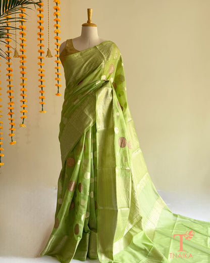 Banarasi Meenakari boota organza silk saree with intricate traditional motifs