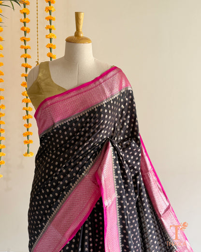 Traditional black zari woven saree for festive occasions