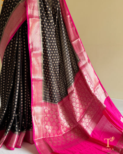 Black semi Katan silk saree for weddings and celebrations