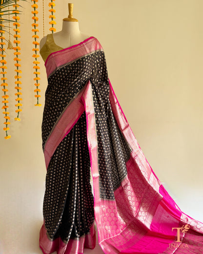 Black Katan silk saree featuring traditional zari weaving