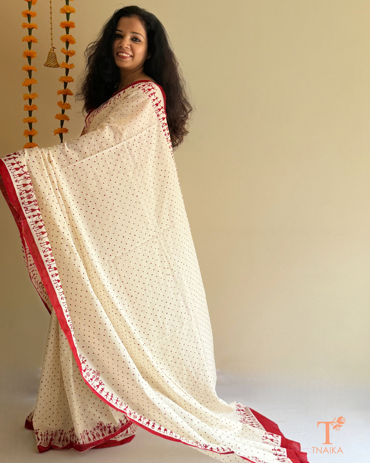 Warli art-inspired Mul cotton saree styled for ethnic wear