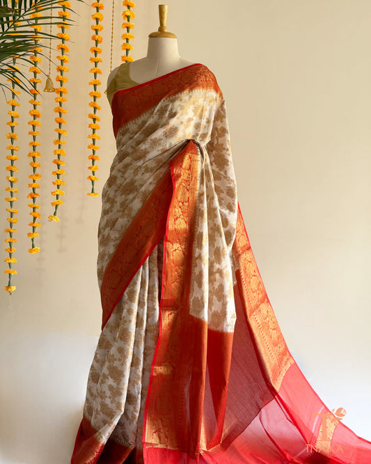 Tnaika semi-georgette Banarasi butti saree with zari border