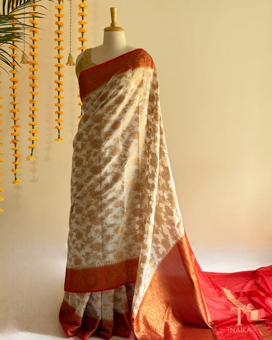 Semi-georgette saree featuring embroidered Banarasi butti motifs