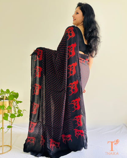 Elegant black modal silk saree inspired by Indian tradition