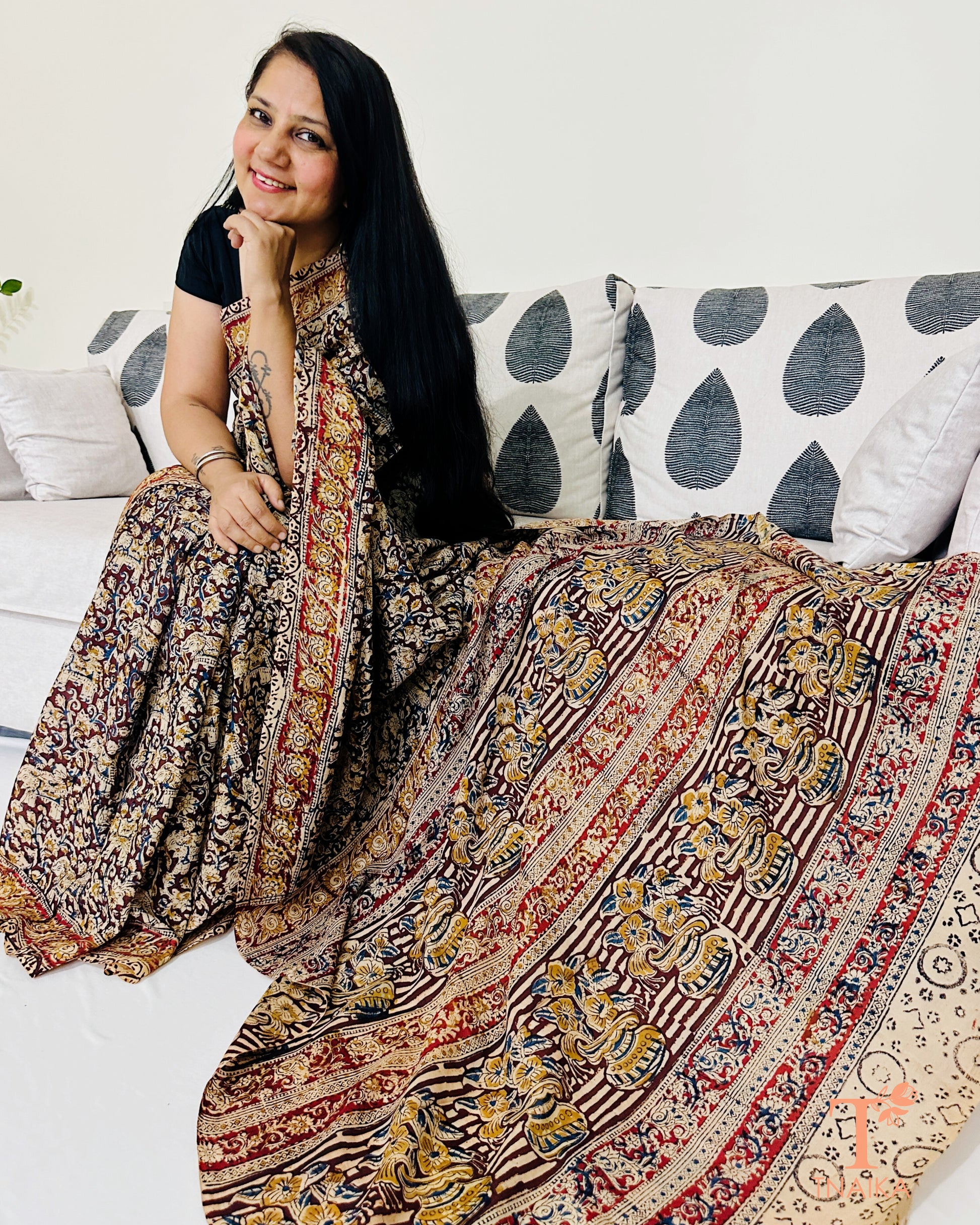 Earth toned Chennur silk Kalamkari saree with traditional handblock print