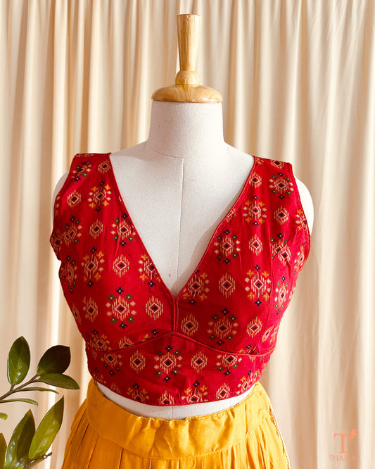 Cotton Ajrakh Handblock Blouse - Red