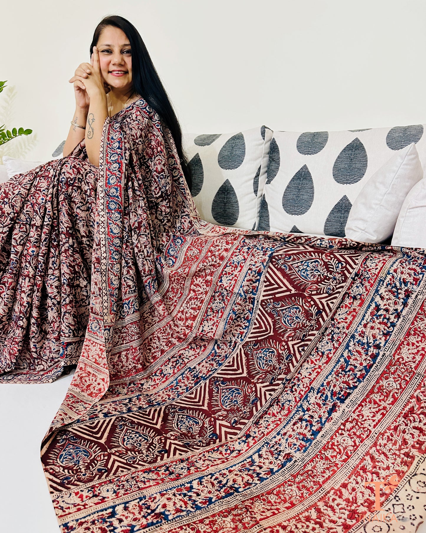 Chennur silk Kalamkari saree in earthy tones with running blouse