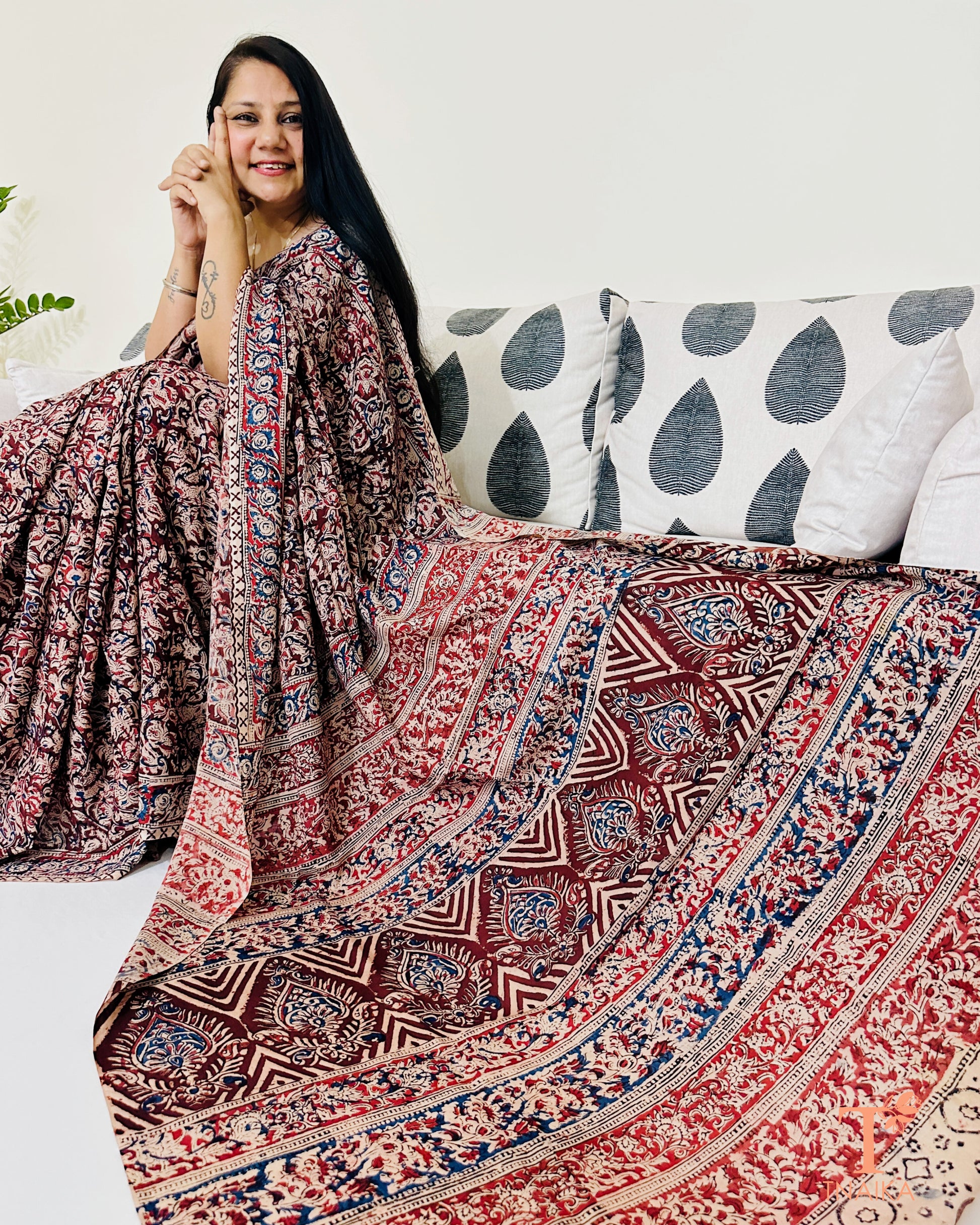 Chennur silk Kalamkari saree in earthy tones with running blouse