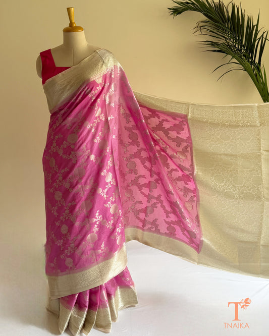 Dupion Saaj Silk Saree - Baby Pink
